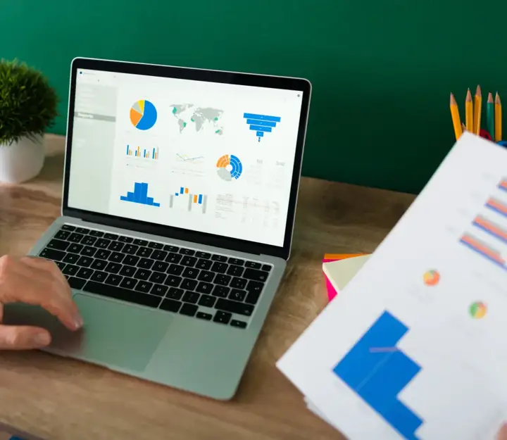 Marketing analytics dashboard on a laptop