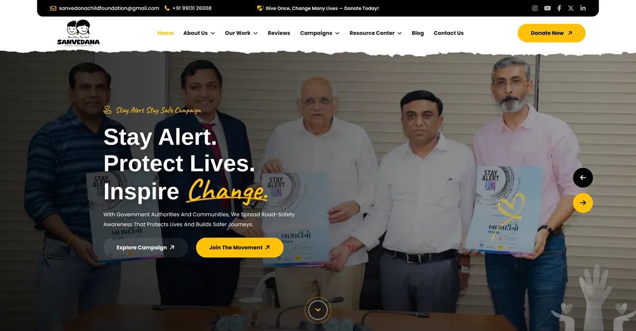 Sanvedana Child Foundation website home page designed and developed by Lionic Digital